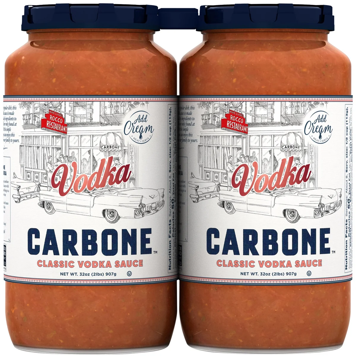 Costco 的 Carbone Classic Vodka Sauce 两瓶装，item #1931618，正面标为红色 Vodka 字样（图：Costco 官方商品图库）